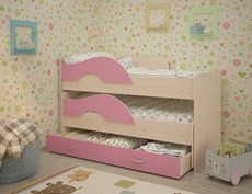 Детская двухэтажная кровать Радуга 1.6 с ящиком, корпус Млечный дуб, фасад Розовый в Йошкар-Оле