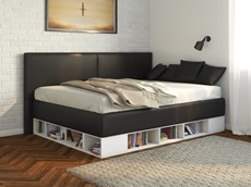 Подростковая кровать Lancaster 1, 140х200, ЛДСП белая, экокожа черная в Тольятти