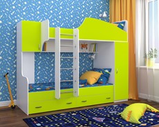 Детская двухэтажная кровать Юниор-2, каркас Белое дерево, фасад Лайм в Ростове-на-Дону