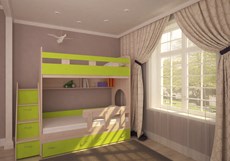 Детская 2-этажная кровать Ярофф Юниор-1 с бортом, каркас Дуб, фасад Лайм в Сочи