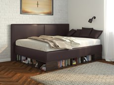 Кровать в детскую Lancaster 1, 120х200, ЛДСП венге, экокожа коричневая в Саранске