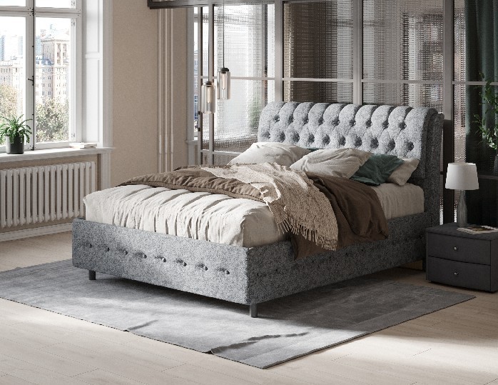 2-спальная кровать Como (Veda) 4 Grand 180х200, Рогожка (Levis 85 Серый) в Калуге - изображение 2